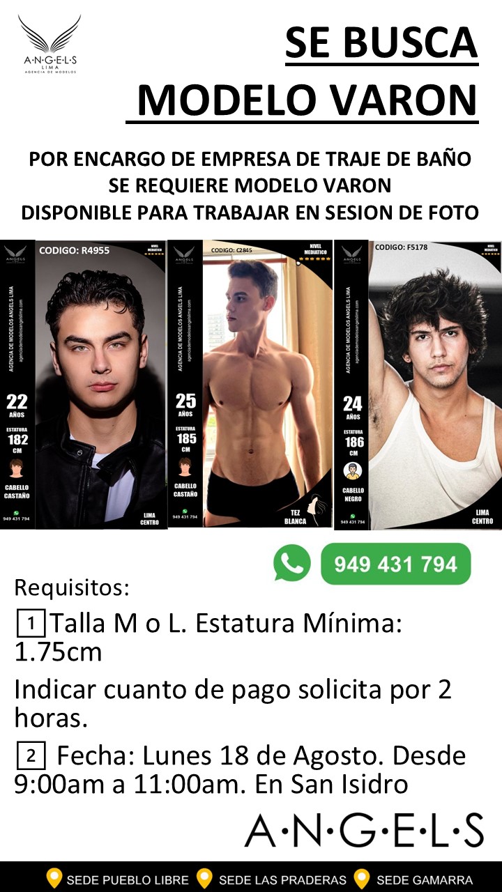 SE BUSCA MODELO VARON POR ENCARGO DE EMPRESA DE TRAJE DE BAÑO SE REQUIERE MODELO VARON DISPONIBLE PARA TRABAJAR EN SESION DE FOTO