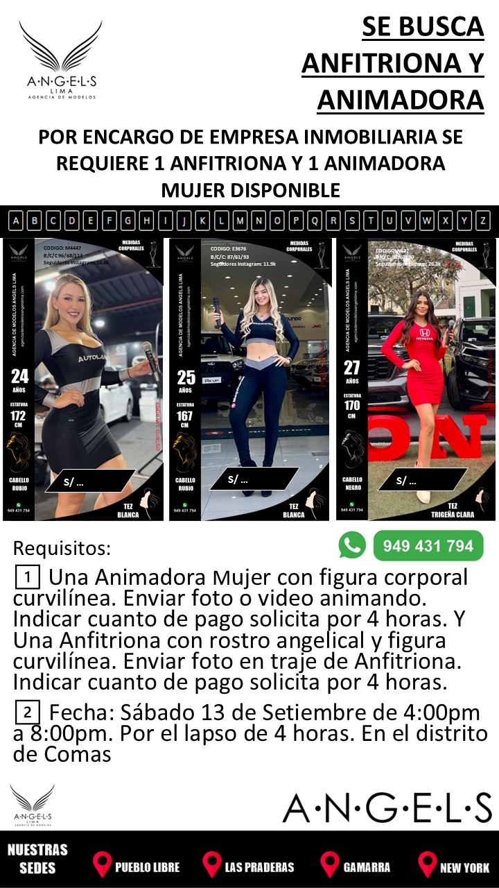 Convocatoria de trabajo a anfitriona y animadora
